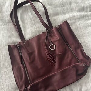 Sanctuary Burgundy Leather Tote Bag with Ring Tassel